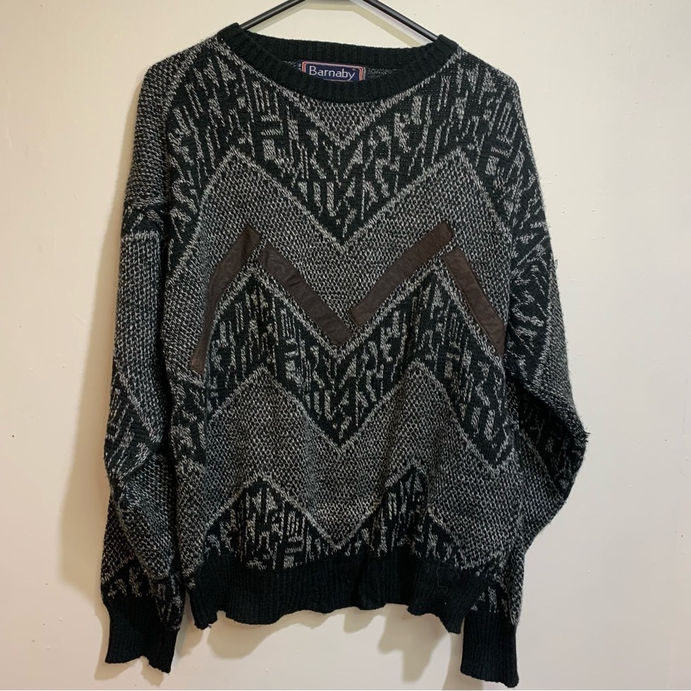 Vintage Barnaby Geometric Waves Crewneck Adult Large 80s 90s Sweater Pullover